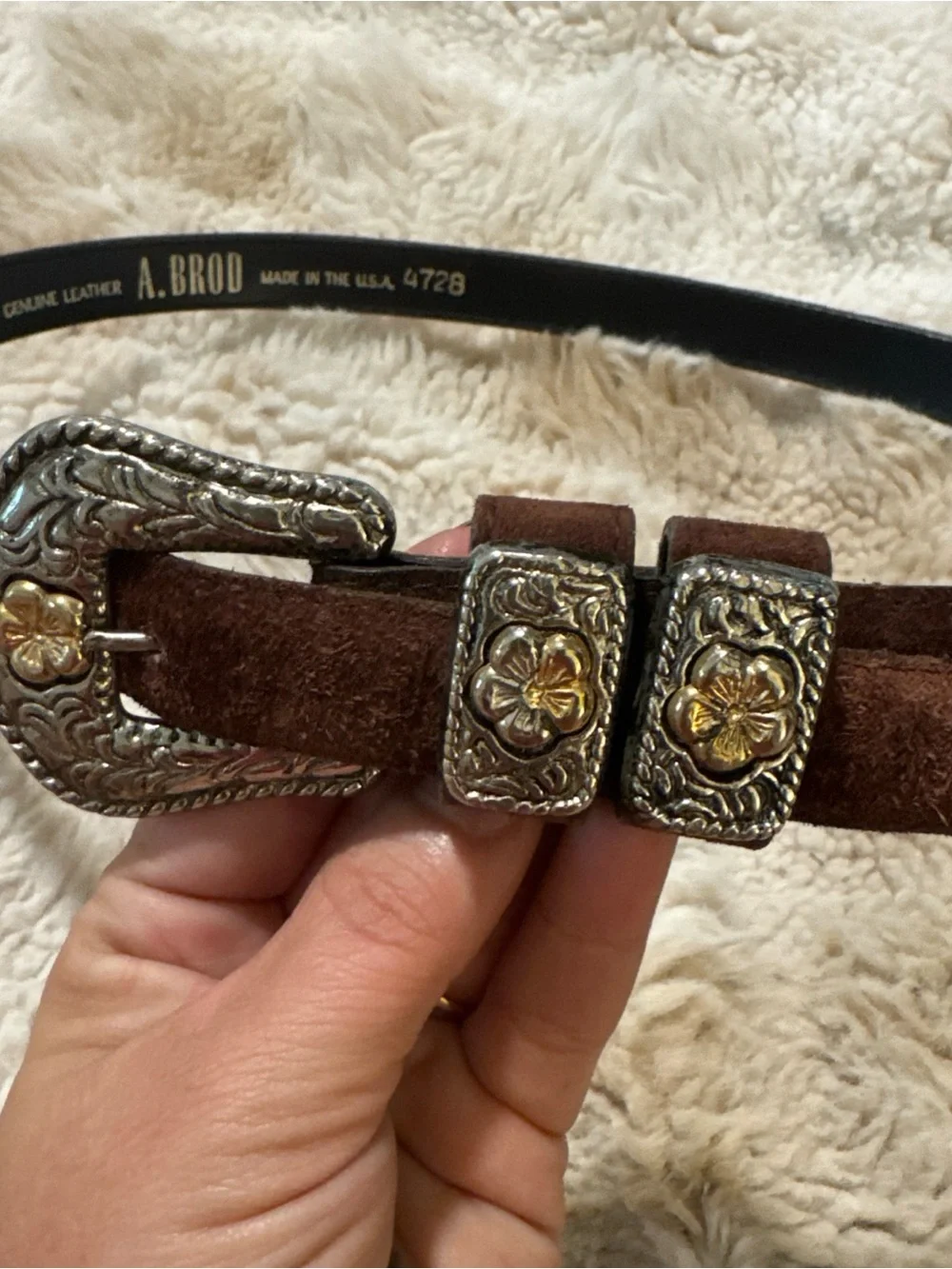 Vintage Brown Leather Belt with Silver and Gold Medallion Accents Size small